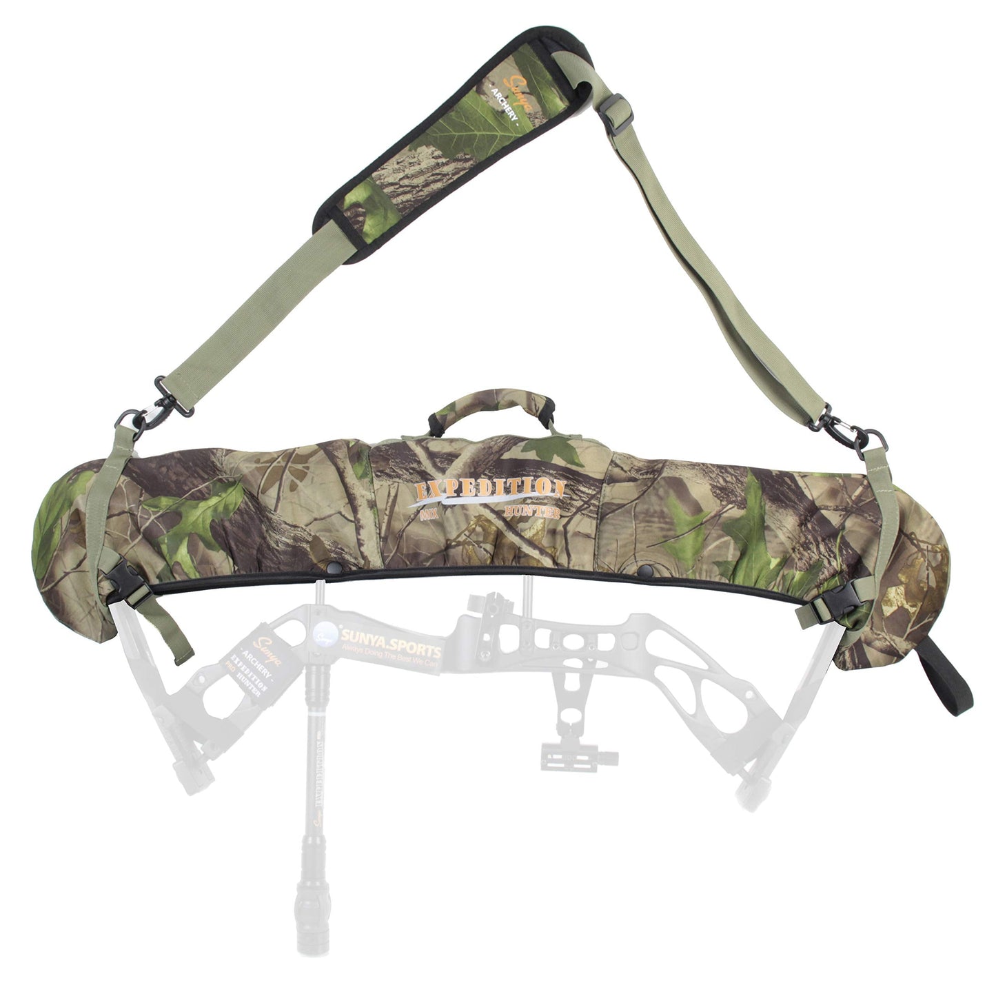 SUNYA Neoprene Compound Bow Sling, Silent Hunting or Fast Movement 2 Carrying Modes Switchable. Removable & Adjustable Shoulder Strap. Camouflage Fabric.