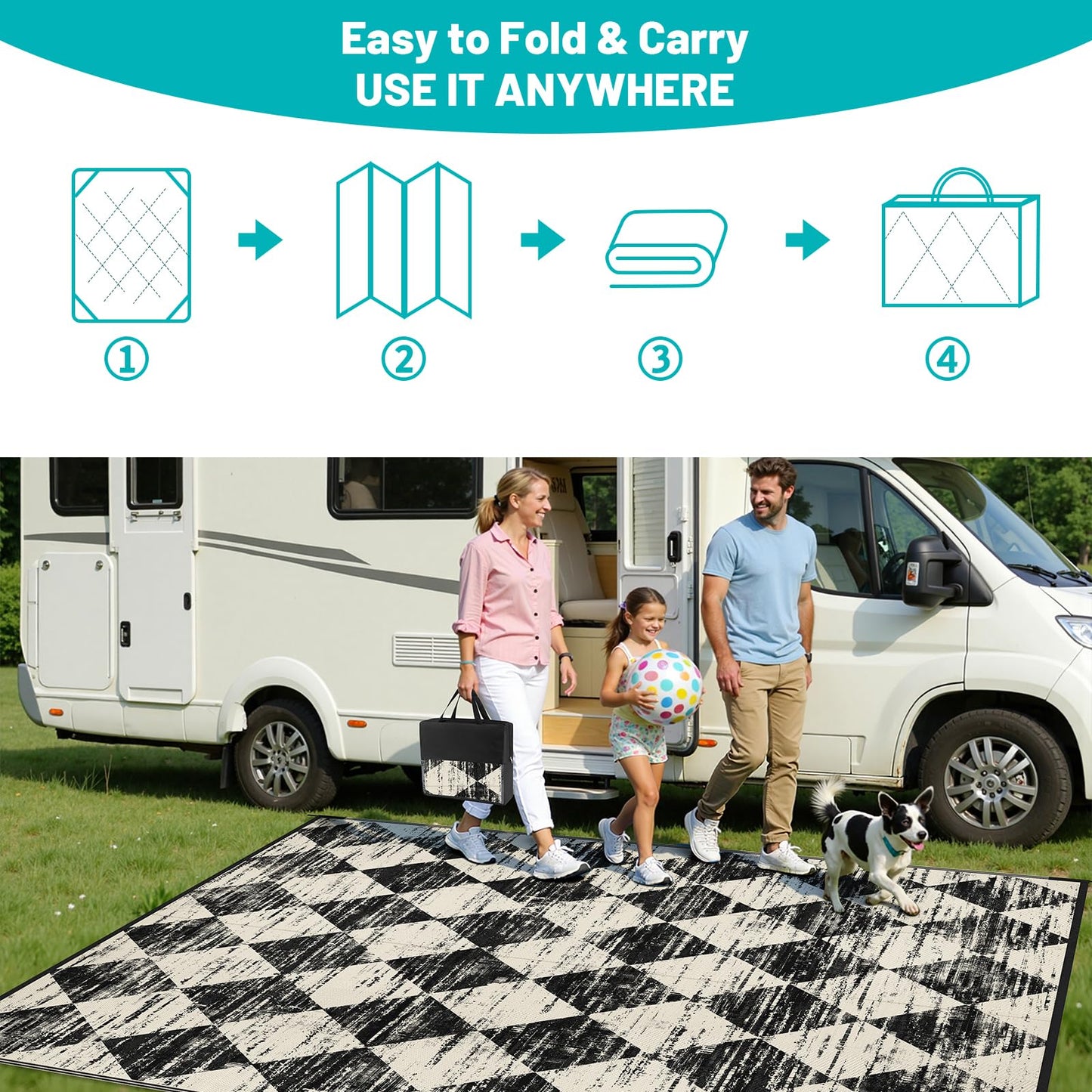 HEBE Checkered Outdoor Rug Waterproof 8x10, Reversible Plastic Straw Rug RV Camping Rug, Indoor Outdoor Patio Mat Clearance, Outside Carpet for Porch, Deck, Camper, Balcony, Backyard, Picnic