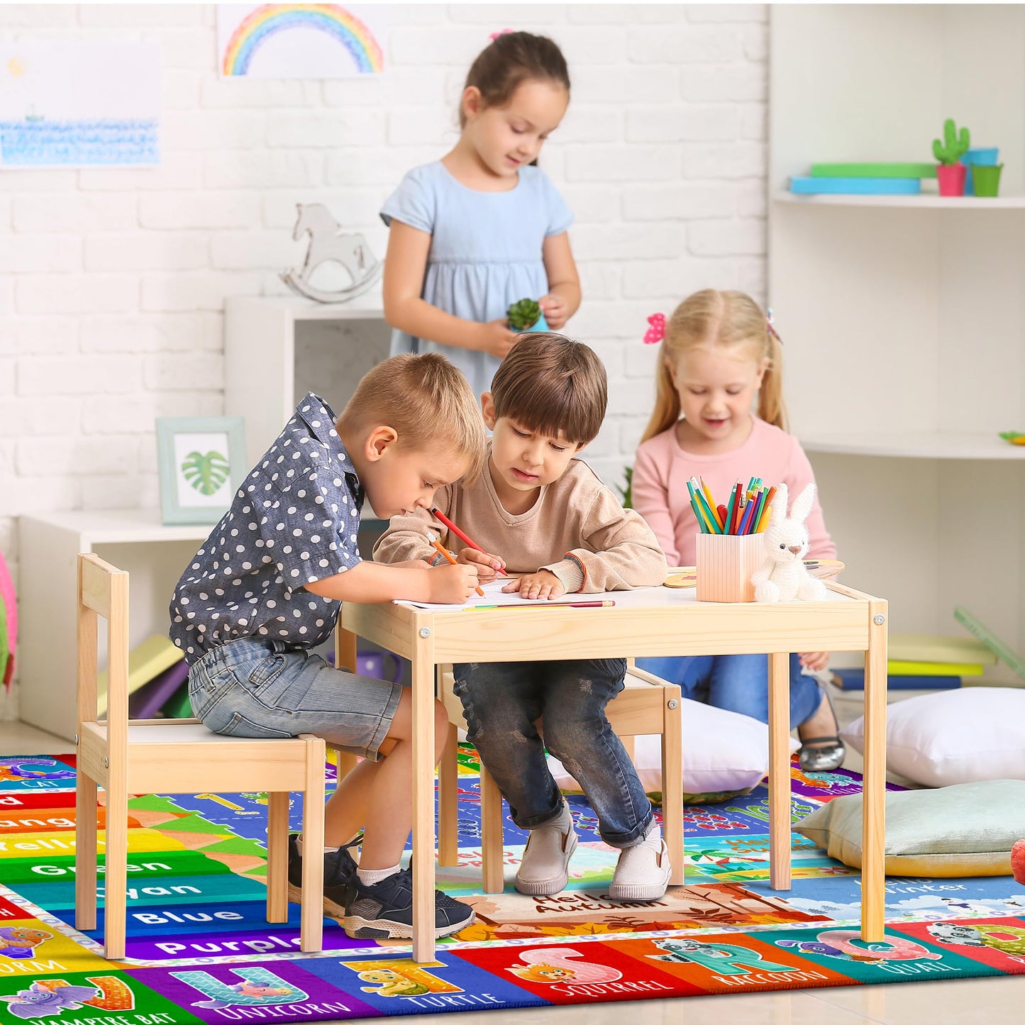 5x7 Kids Rug for Classroom & Playroom - ABC Alphabet Educational Area Rug with Animals Numbers & Colors - Non-Slip Carpet Playmat for Nursery Preschool Elementary