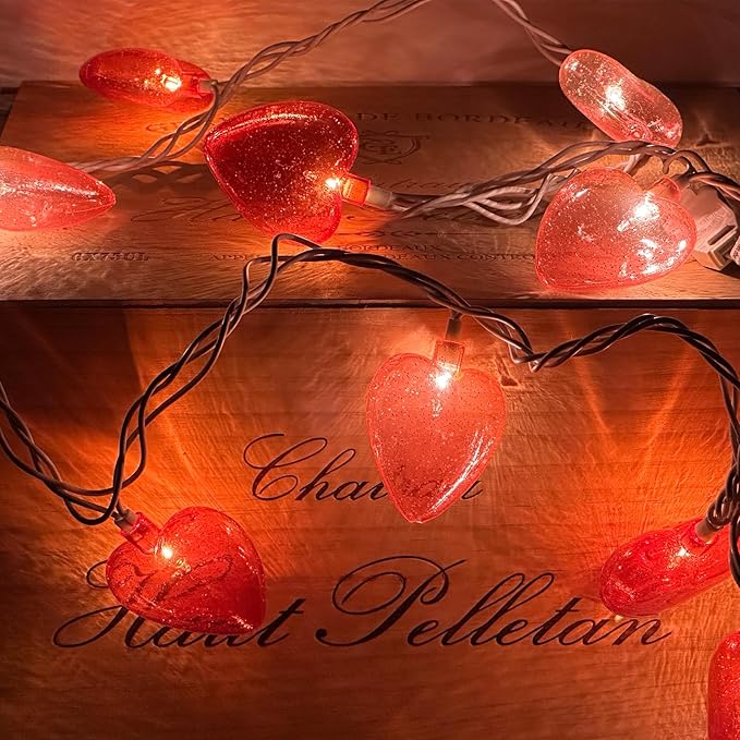 Red Pink Heart Lights, 8.5Ft Valentines Day Lights with 10 Red Pink 3D Heart Lights, Plug in Heart Fairy String Lights for Indoor Propose Wedding Anniversary Party Valentine's Day Decorations