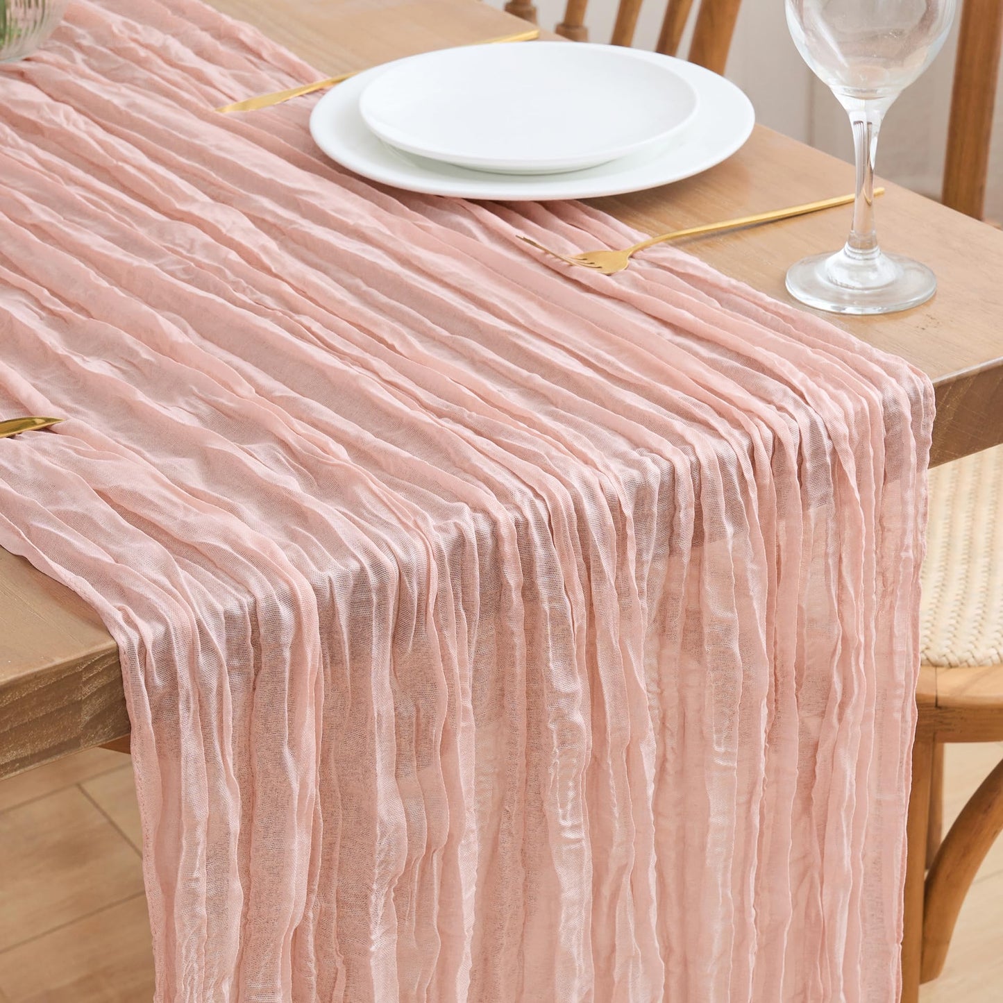 Asee'm Cheesecloth Table Runner 120 Inches Dusty Pink Boho Gauze Cheese Cloth Runner 10FT Rustic Sheer Summer Spring Easter Table Runners for Wedding Baby Shower Holiday Party Decoration