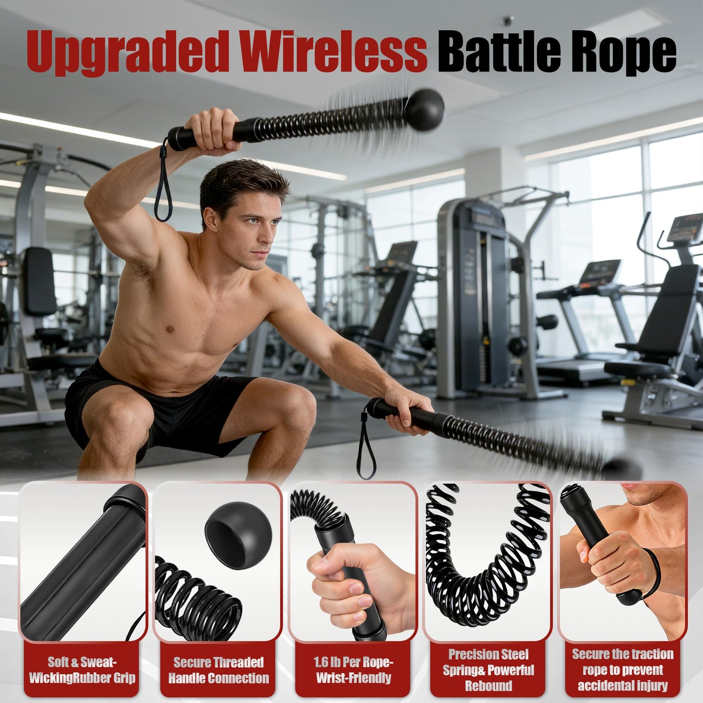 Battle Ropes Cordless & Ropeless for Home Gym – Portable Workout & Exercise Rope for Strength Building, HIIT & Low-Impact Training