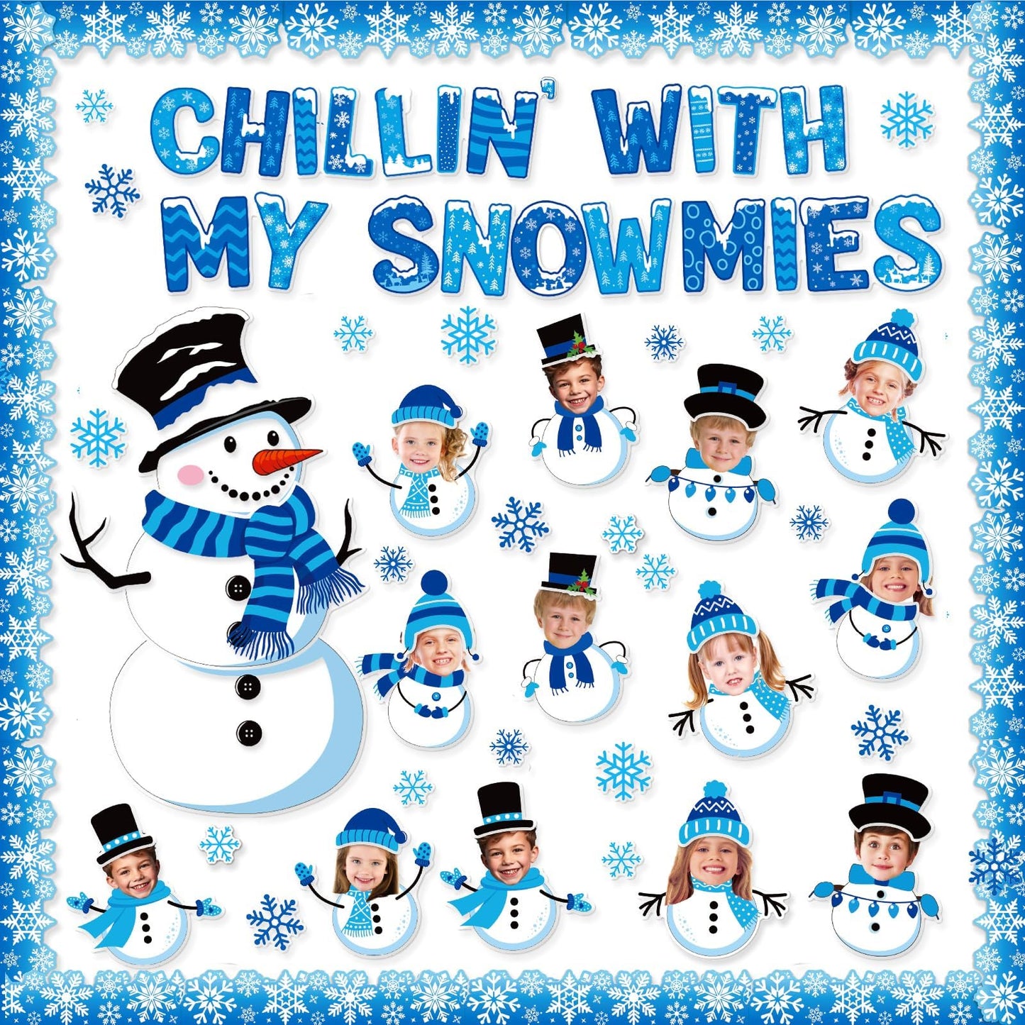 79 Pcs Winter Bulletin Board - Snowman Decorations DIY Photo Wall