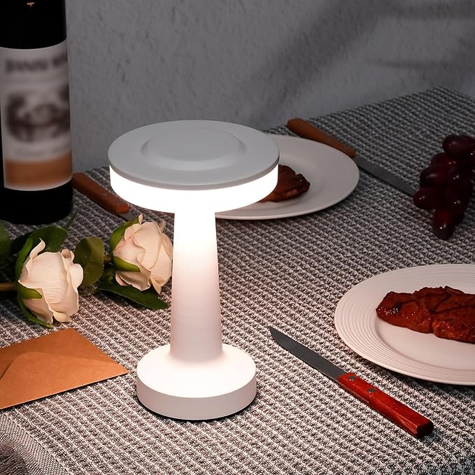 Riakrum Set of 2 LED Portable Cordless Table Lamp with Touch Sensor 3 Color Stepless Dimming Rechargeable Battery up to 15 Hours Cordless Table Light Wireless Lamp for Nursery(White,2 Pcs)