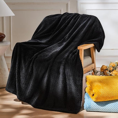 NEWCOSPLAY Super Soft King Blanket Black Premium Silky Flannel Fleece Leaves Pattern Lightweight Bed Blanket All Season Use (Black, King(90"x110"))