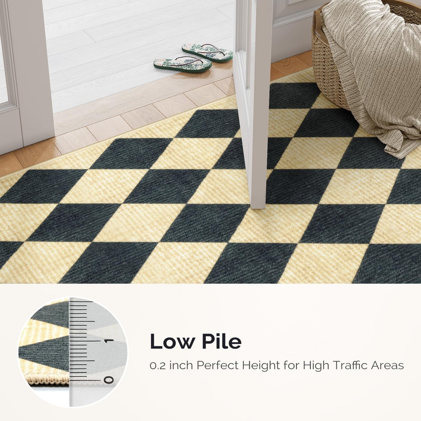 LIVEBOX Checkered Area Rug 2x3 - Small Entryway Rug Non Slip Washable Kitchen Mat, Bathroom Rugs Under Door, Moroccan Soft Indoor Carpet for Bedroom Laundry Entrance