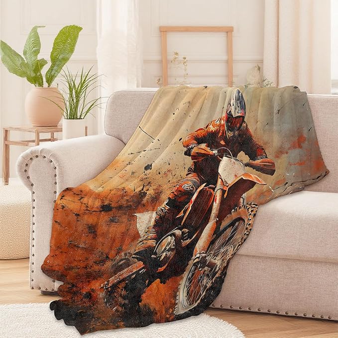 Dirt Bike Throw Blanket for Boys Girls Kids Adults Women, Fuzzy Warm Soft Cozy Flannel Blankets Gifts for Bedroom, Couch, Travel, Home Decor 40x50 in