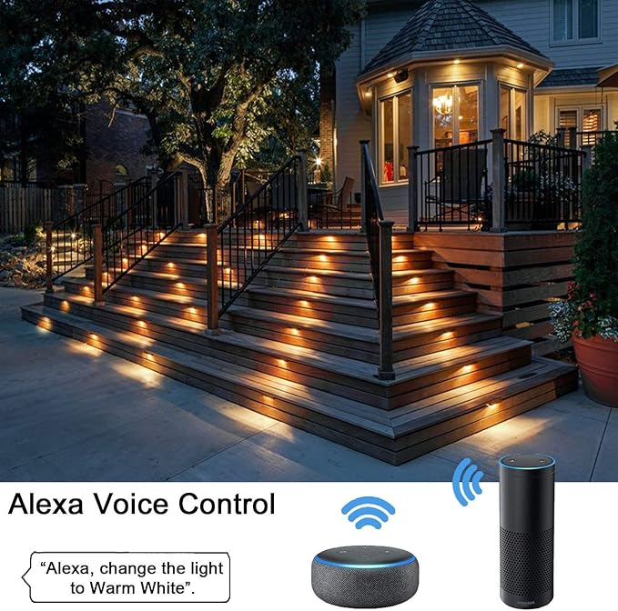 Smart LED Deck Lights Kit WiFi Controlled Color Changeable,Φ1.38“Outdoor IP67 Waterproof Low Voltage Step Lights In-Ground Lighting,Works with Samrt Phone,Alexa, Google Home(Silver Border,20pack)
