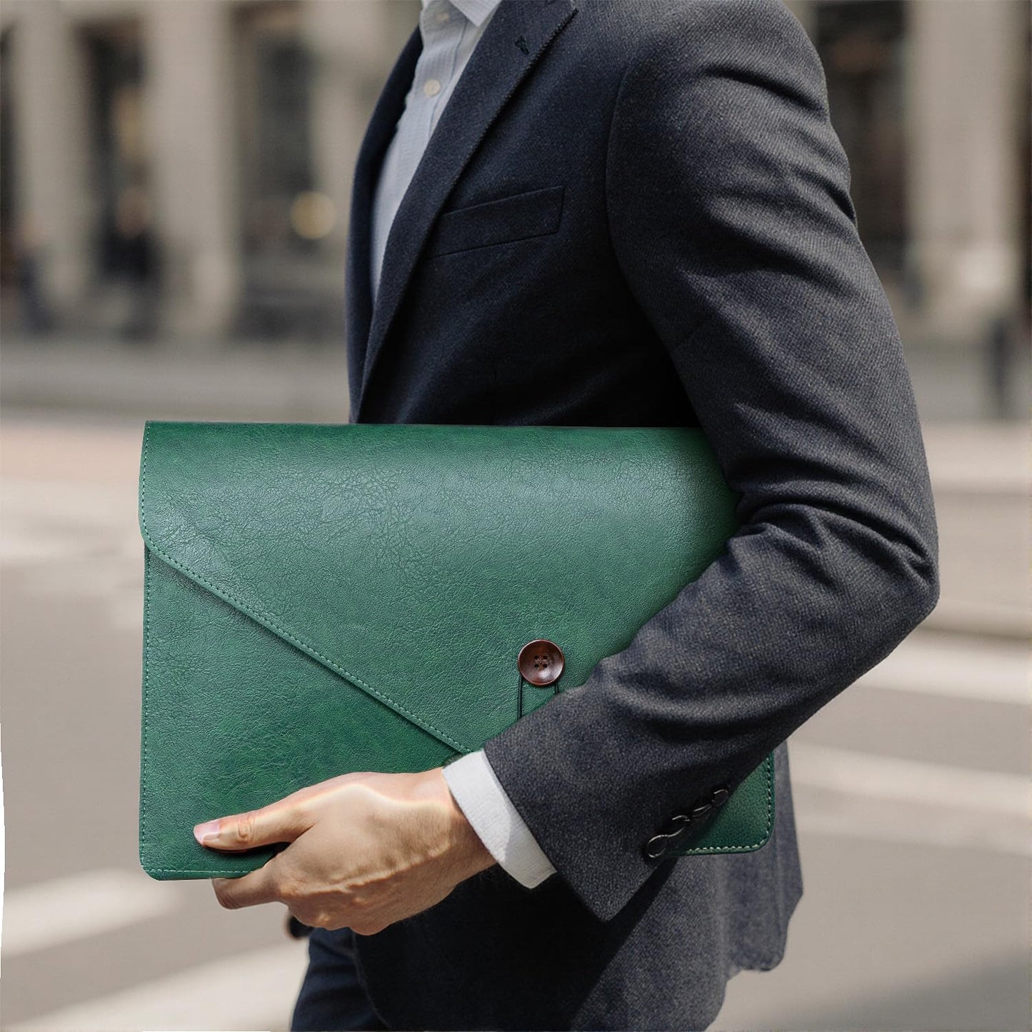 Large PU Leather A4 File Folder Document Holder for Men Women, Waterproof Portfolio Envelope Folder Case, Office Organizer for Colleagues Coworkers, File Folder Organizer for College Student - Green