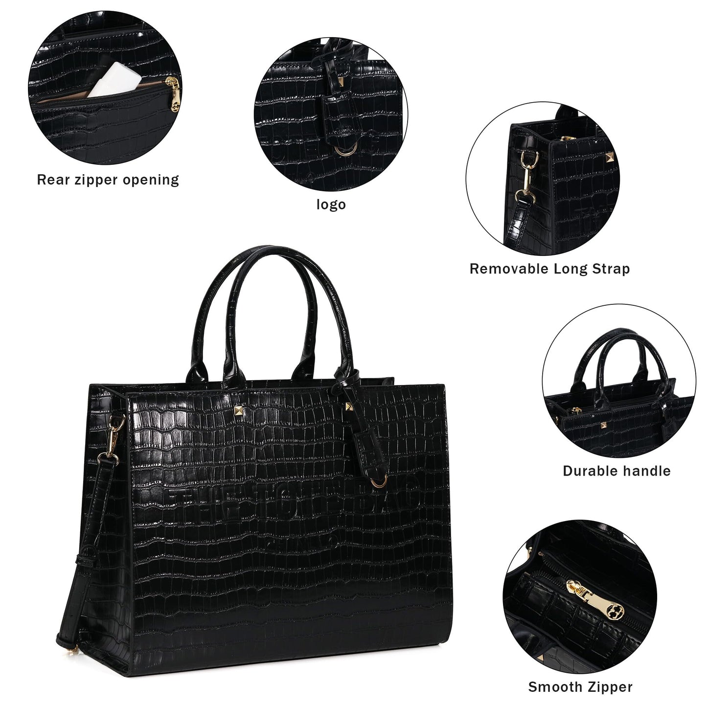 Chinllo Tote Bag for Women Top Handle Satchel Purse and Handbags with Shoulder Strap (D.Black-Mc)