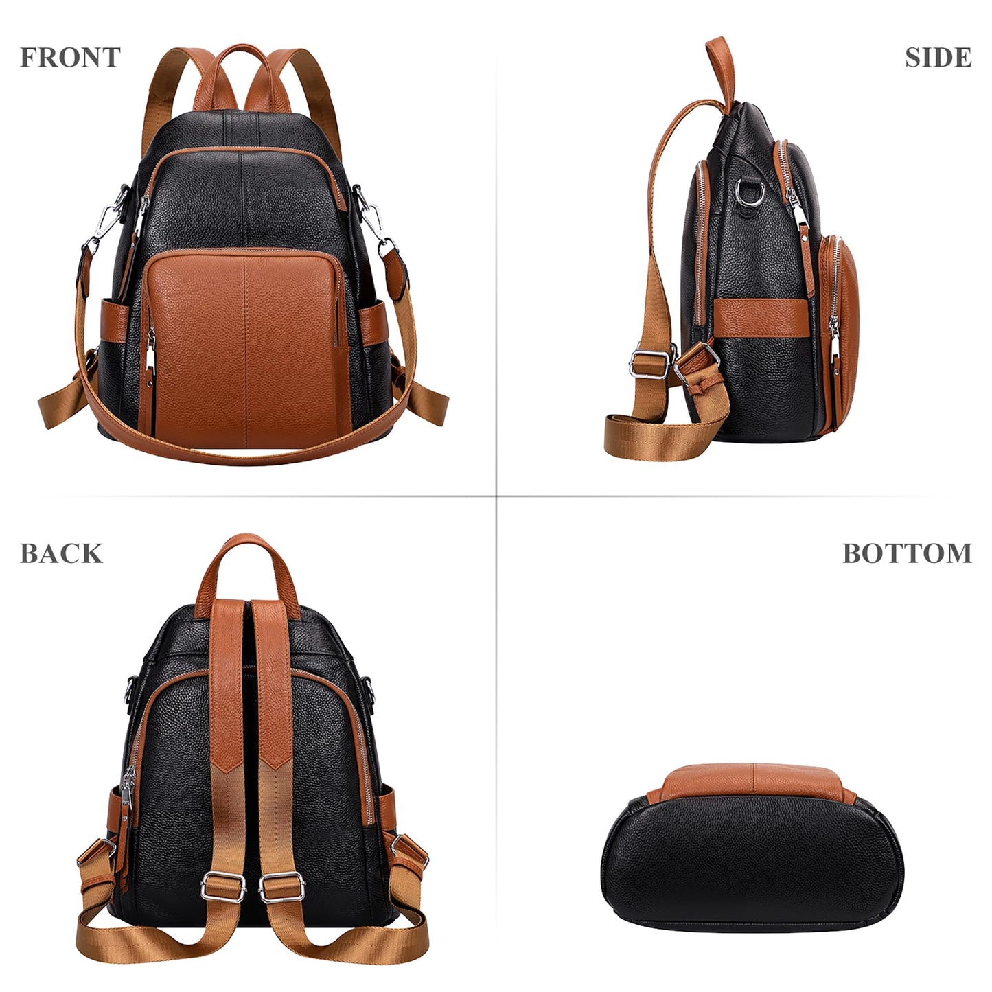 ALTOSY Soft Leather Backpack Purse For Women -theft Backpacks Versatile Shoulder Bag(S81 Black/Brown)