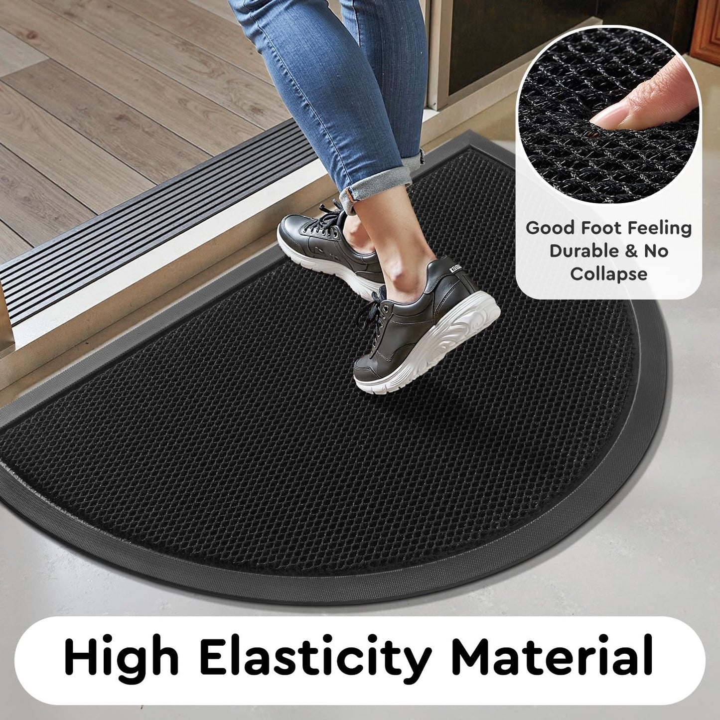 tchdio Front Door Mat Outside Entrance, Semicircular Dirt Trapper Doormat-Welcome Mat Durable, Heavy Duty Entry Mat Non Slip Rubber Mats for Outside Stain Resist Door Mats for Entryway Black 17"x29"