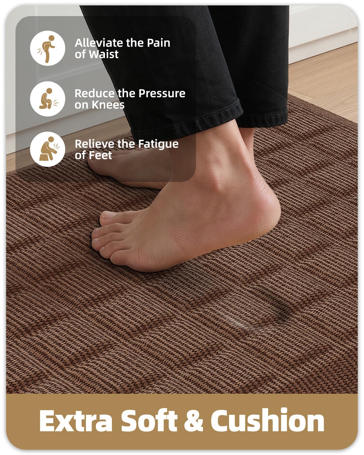 Color&Geometry Extra Thick Anti Fatigue Kitchen Floor Mat, Cushioned Comfort Ergonomic Standing Desk Mat, Waterproof Non Slip, 0.9 Inch High Density Foam for Sink, Office, Garage, 20"x32", Brown