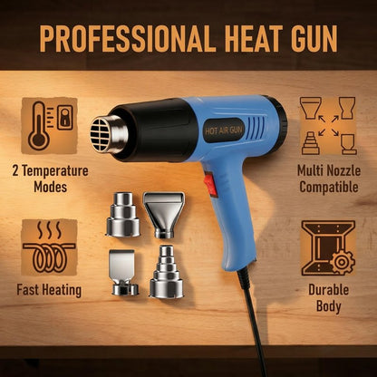 Heat Gun, 572-1112°F Dual Temperature, 2-Speed Switch, 110V with 4Pcs Nozzles, Built-in Overload Protection, 4.9FT Long Cord, for Heat Shrink Tubing, Electronics Repair and Packaging (Standard) (Blue)