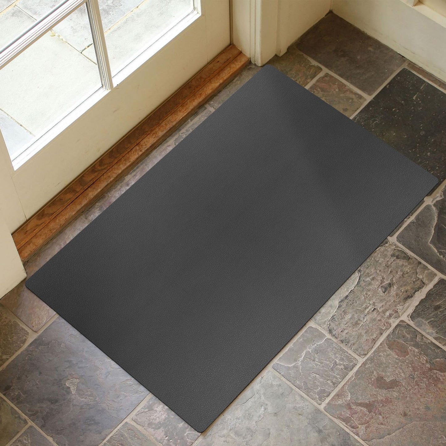 FURKIT Front Door Mat Indoor Outdoor, Waterproof Low Profile Entrance Mat for Back Door, Leather-Look Soft PVC Rug for Entryway, Easy Clean and Stain Resistant Doormat, Dark Gray, 3×5 ft