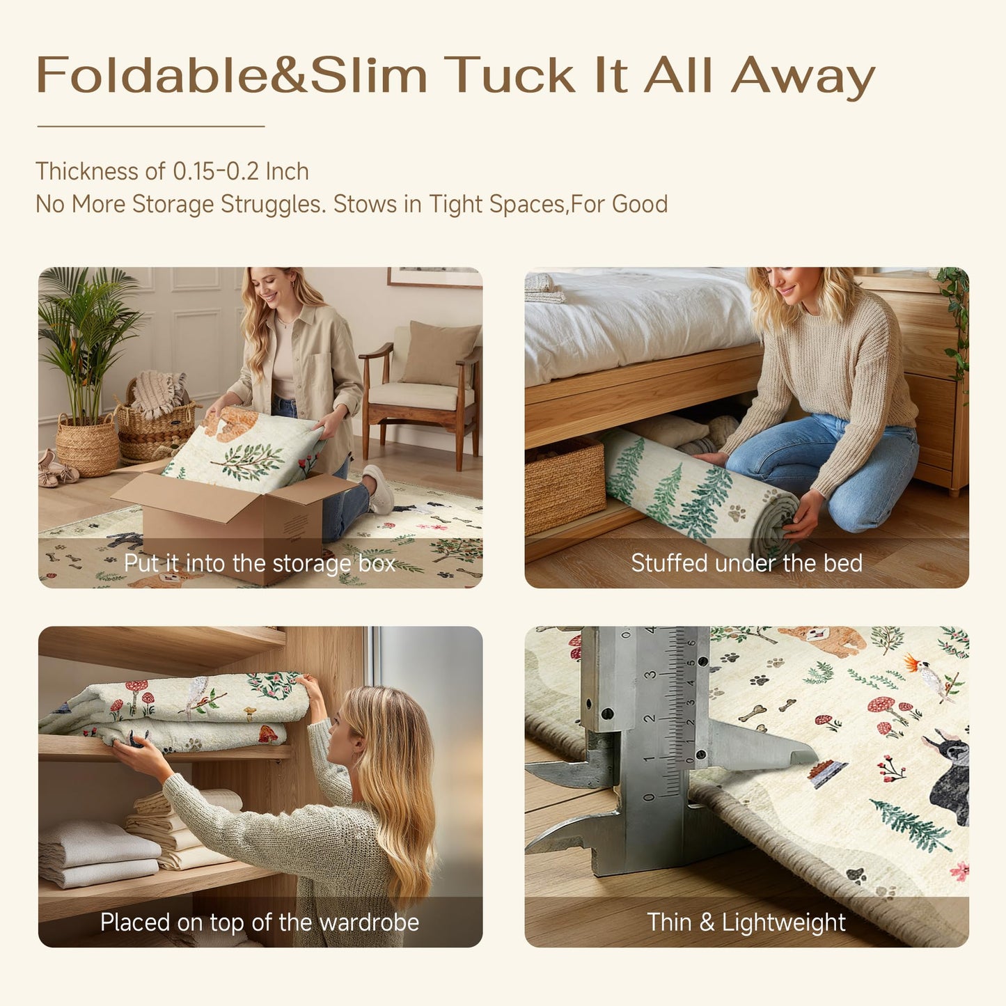 PureCozy 4x6 Entryway Area Rug Washable Floral Animal Office Carpet Non Slip Low Pile Stain Resistant Door Mat Soft Beige Dog Printed Throw Floor Cover for Kitchen Bedroom Living Dining Room