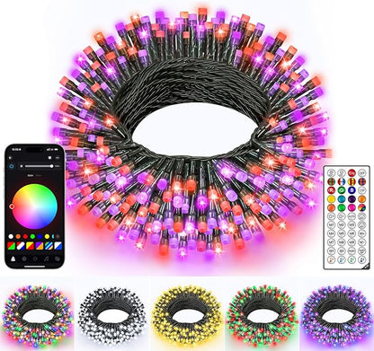 Ollny Smart Christmas Lights, 66FT 200 LEDs APP Control RGB Color Changing Christmas Tree Lights with Remote, Programmable DIY Musical Waterproof Green Wire Decor Light with Timer for Indoor Outdoor