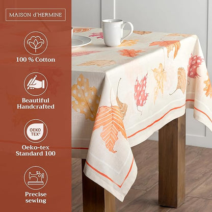 Maison d' Hermine Table Cloth Rectangle Table 100% Cotton 54 x 72 Inches Fall Tablecloth Reusable Everyday Use for Thanksgiving Christmas Decorations Dining Farmhouse Party (Colours of Autumn)