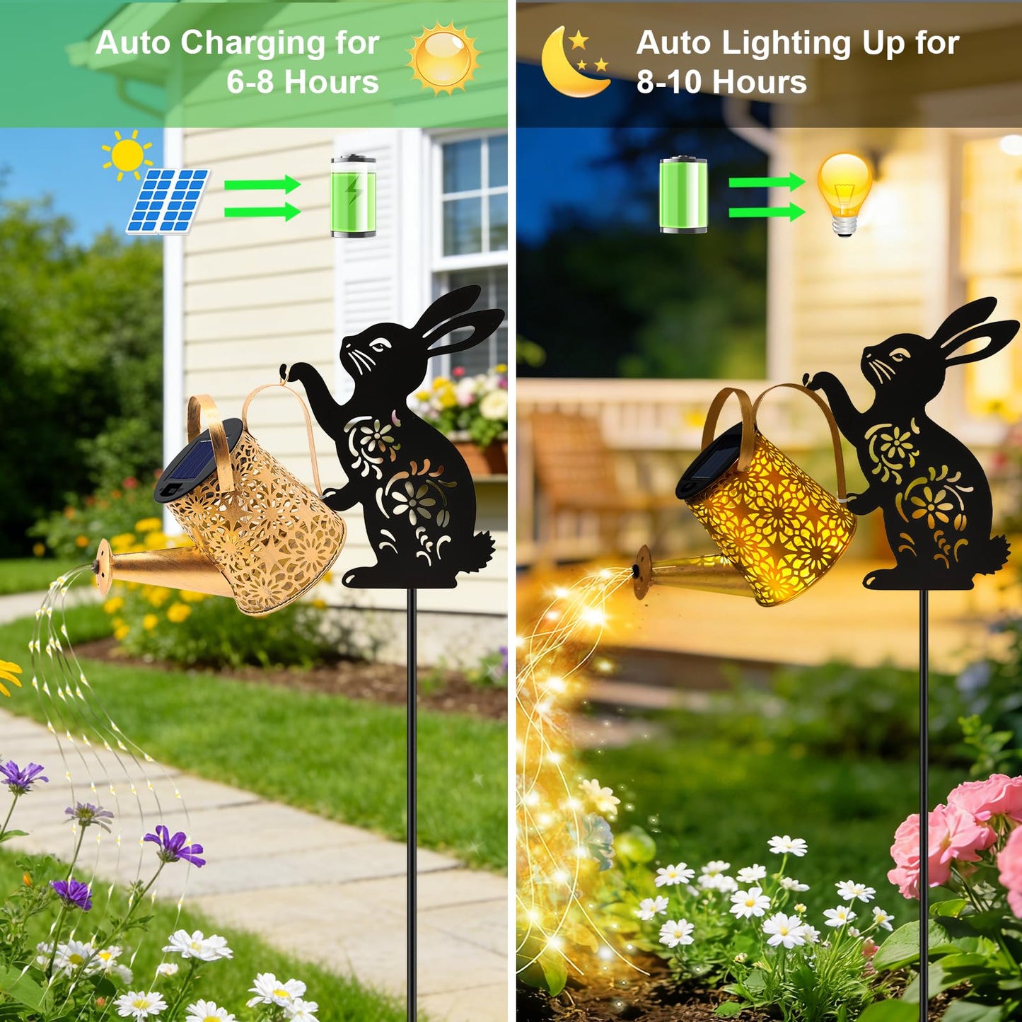 Solar Watering Can Lights, Bunny Hanging Lantern Solar Lights Outdoor, Rabbits Lover Gifts for Mom Women Birthday Mother's Day Christmas, Waterproof Garden Decor Outside Patio Yard Pathway Backyard