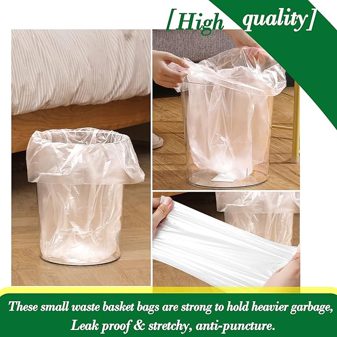 Hommaly 2.6 Gallon 240 pcs Small Clear Trash Bags, Strong Garbage Bags