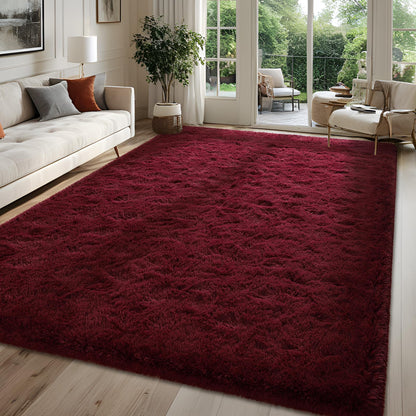 FALARK Fluffy Burgundy Red Rugs for Bedroom, 4x6 Feet Dark Red Area Rug for Living Room, Soft Shaggy Plush Cute Floor Carpet for Boys Kids Girls Bedroom, Non Slip and Washable Carpets for Home Decor