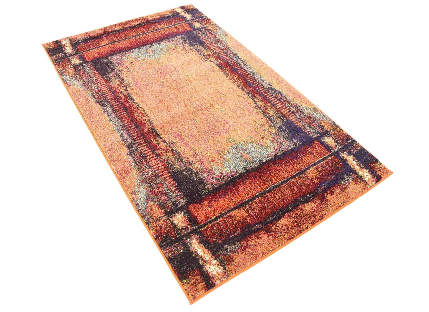 Unique Loom Estrella Collection Rustic, Distressed, Modern, Abstract Area Rug (3' 3 x 5' 3 Rectangular, Orange/Black)