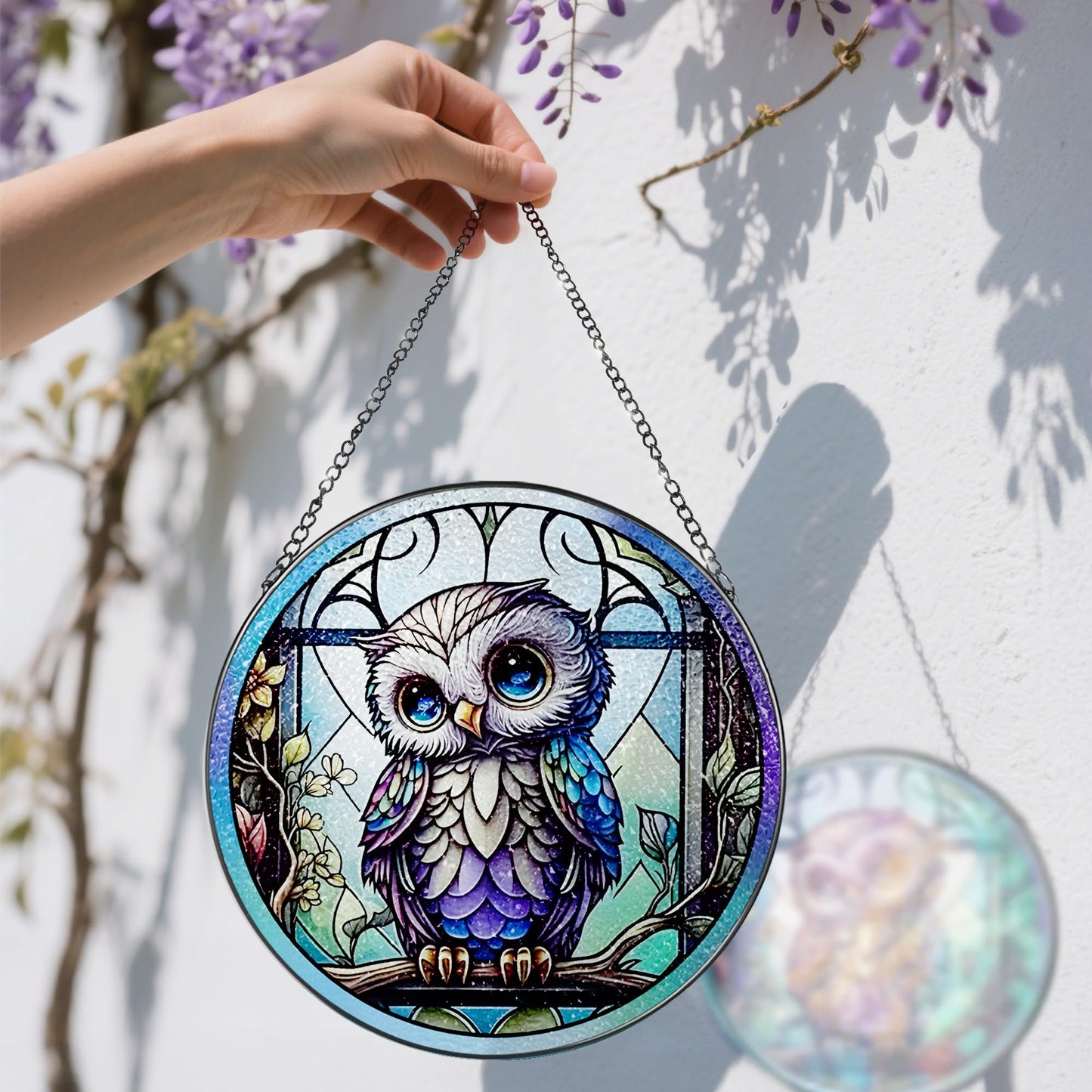 8 Inch Stained Glass Suncatcher Ornament, DOUHASU Owl Sun Catchers Indoor Window, Stained Glass Window Hanging, Home Decor, Owl Lovers Gifts for Women, Men, Friend, Relative