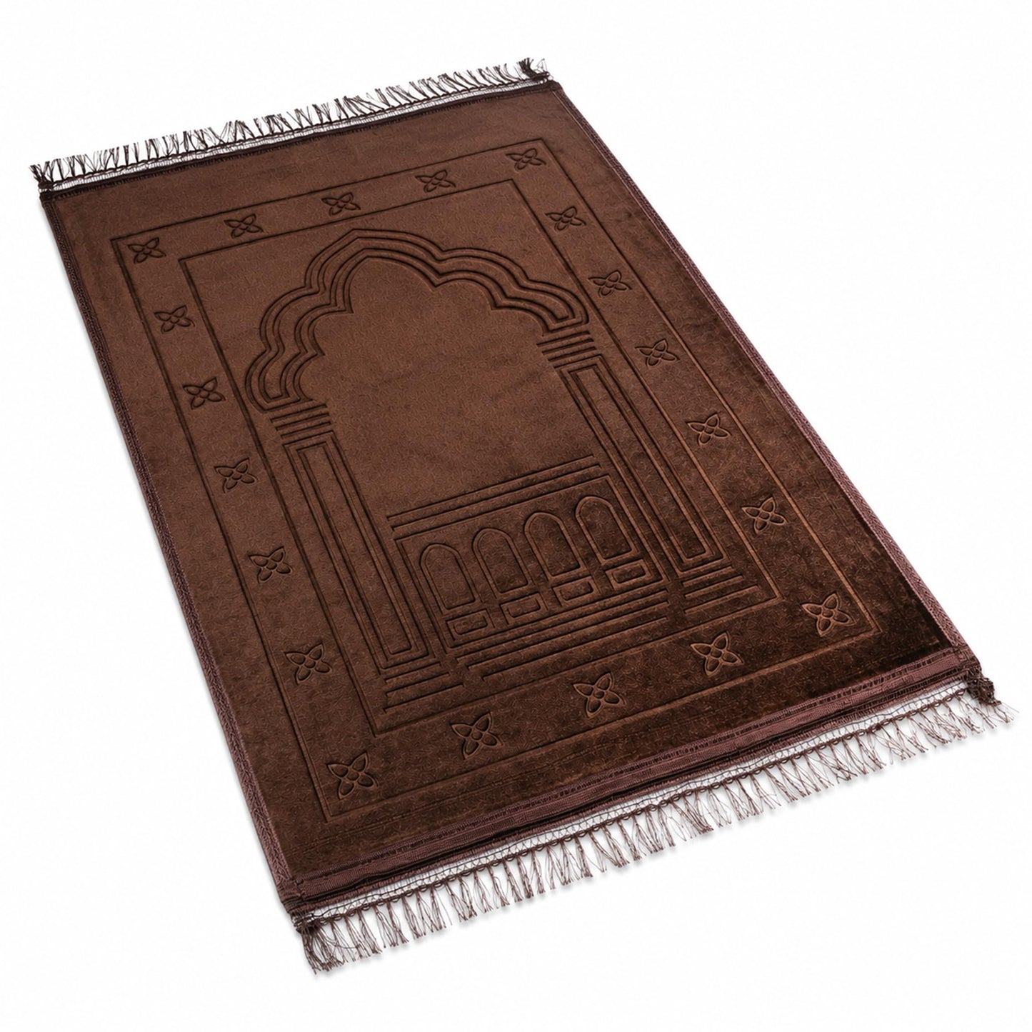 BARQENOR Brown Muslim Prayer Rug Soft Velvet Islamic Sajadah Prayer Mat with Tassels 31.5 x 47.2 in