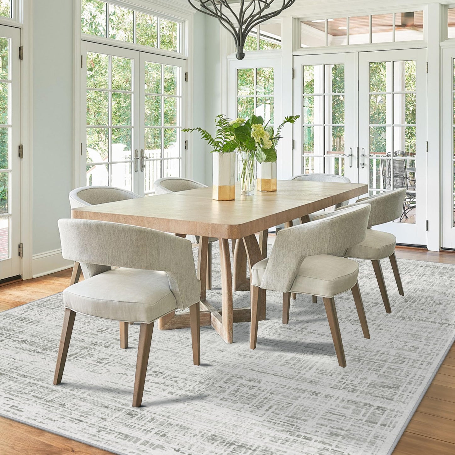 9x12 Area Rugs Washable Rug: Anti-Skid Abstract Modern Living Room Rug Soft Thin Carpets Indoor Floor Non-Shedding Carpet for Bedroom Dining Farmhouse Nursery Home Office (White Gray, 9'x12')