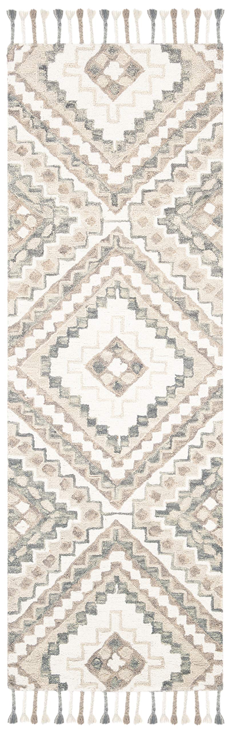 SAFAVIEH Aspen Collection Runner Rug - 2'3" x 7', Taupe & Ivory, Handmade Boho Braided Tassel Wool, Ideal for High Traffic Areas in Living Room, Bedroom (APN250E)