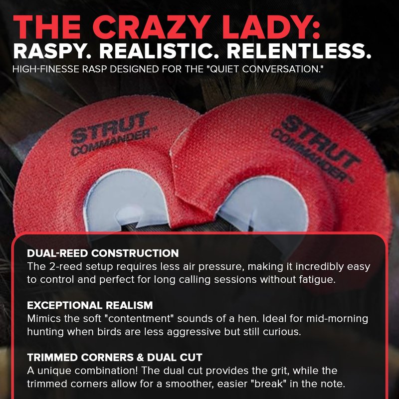 Strut Commander Turkey Mouth Call | Must Have Hunting Accessory | Turkey Hunting Reed Realistic Sound Mouth Call, Crazy Lady Call
