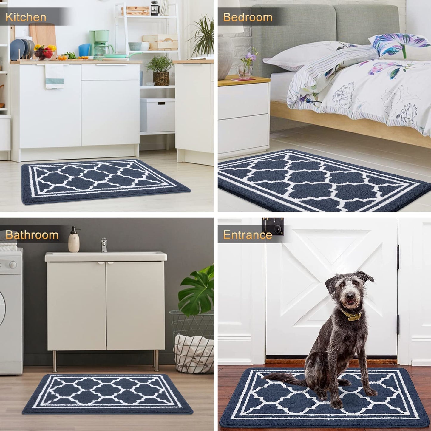 Buganda Indoor Door Mat, Dirt-Resistant and Absorbent Doormat, Anti-Slip, Low Profile Floor Mats for Inside Entryway, Front, and Back Door Entrance (32x20 Inches, Navy Blue)