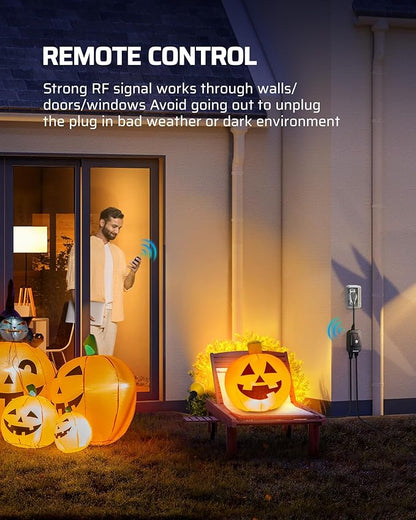 DEWENWILS Light Sensor Timer Waterproof, Plug in Timer Switch, 100 ft Range Remote Control with 2 Grounded Electrical Outlets for Halloween Outdoor String Lights, 15A 1/2HP UL Listed