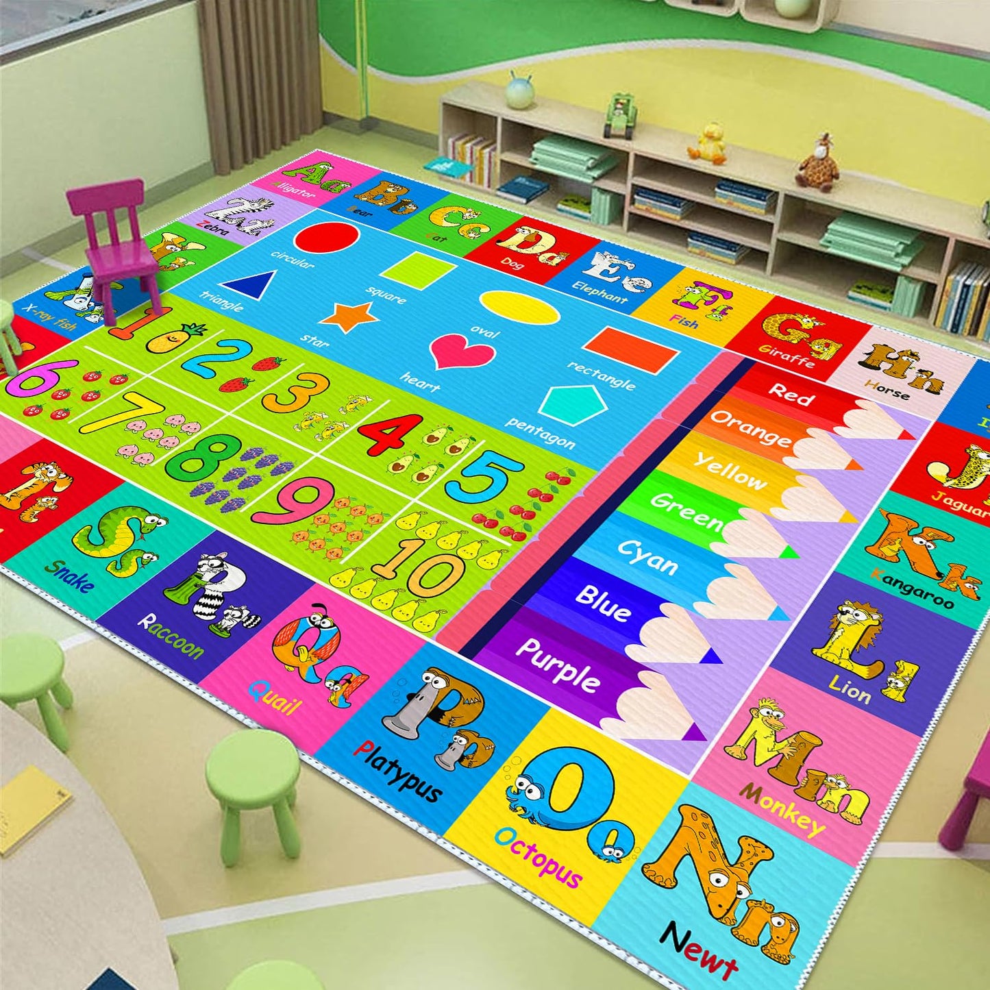 MLLgYq Kids Alphabet Play Game Rug - 6'x9' ABC Numbers and Shapes Educational Learning Toddler Carpet - Kids Room Playroom Classroom Kindergarten Activity Fun Soft Non-Slip Mat