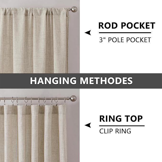 Tollpiz Linen Tier Curtains Rod Pocket Semi Sheer Short Kitchen Curtain Half Burlap Light Filtering Thick Linen Drape for Bathroom, 30 x 30 inches Long, Natural, Set of 2 Panels