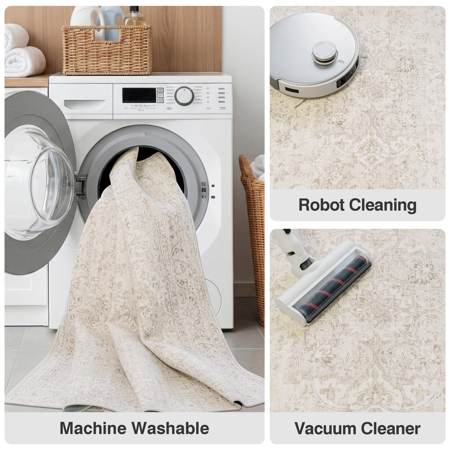 FMFUNCTEX 2x6 Hallway Runner Rug Beige Vintage Neutral Washable Distressed Non Slip Low Pile Indoor Carpet Soft Retro Entryway Rug for Kitchen Bathroom Laundry Entrance Living Room Bedroom Bedside