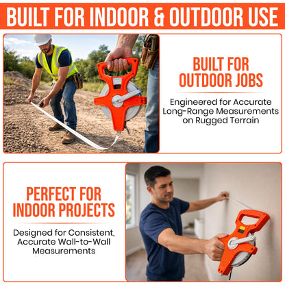 Harrier Hardware 55 Yard / 165 Foot Long Open Reel Tape Measure, Orange, SAE & Metric Scales, Durable for Construction Measuring Tape