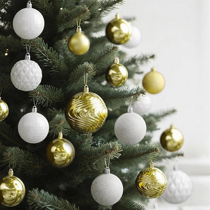 Annecy Christmas Tree Ornaments - 36 PCS Shatterproof Christmas Ball Ornaments Set for Holiday, Wreath & Party Decorations (Multi-Size, Gold, White)