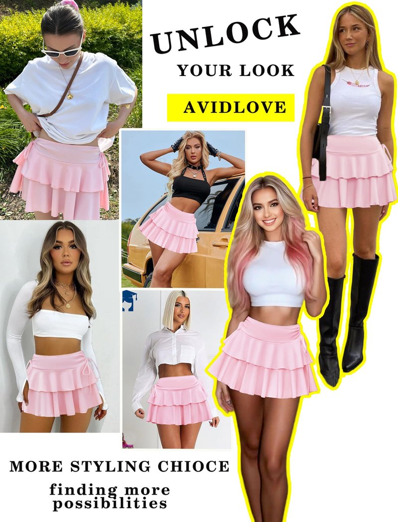 Avidlove Micro Skirts for Women Y2K Pleated Tennis Skirt Mini Ruffle Skirt Thanksgiving Skirts Outfit Pink M