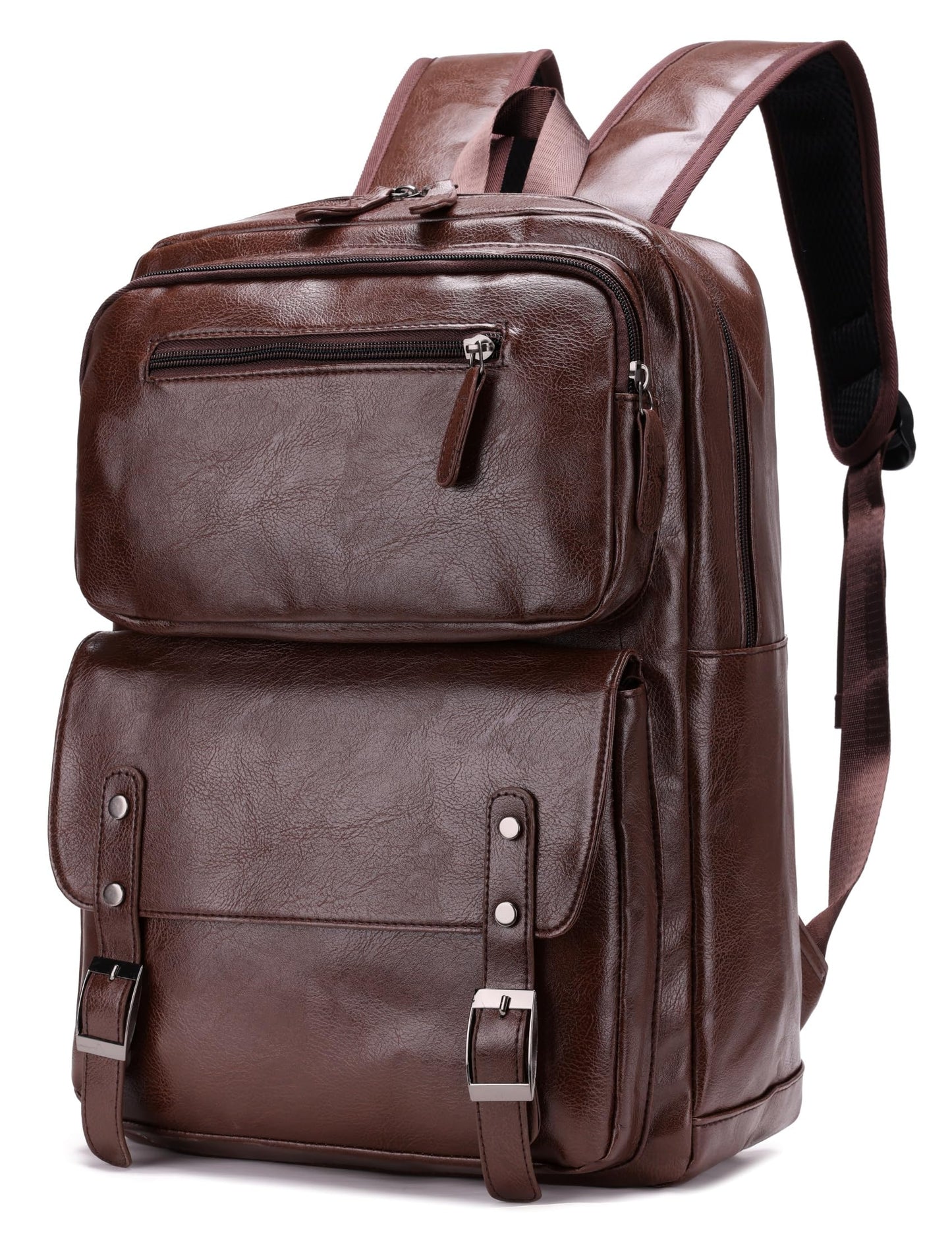 ORILOOSEN PU Casual Backpack，Men Women casual Leather laptop backpack，Daily commuter leather backpack，work bag (Brown)