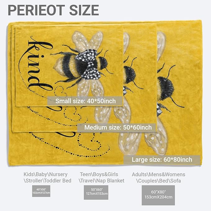Bee Lightweight Throw Blanket, Bumblebee with Bow Tie and Heart, Warm Soft Cozy Flannel Blankets, Couch Dorm Home Decor All Season Use, 50x40in, Yellow, Gifts for Women and Insect Lovers