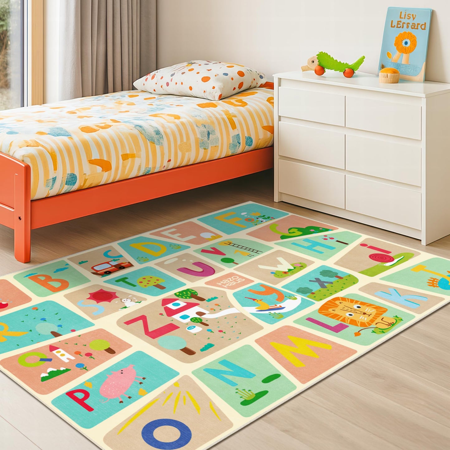 3x5 Alphabet Rug for Kids - Soft ABC Play Mat for Toddlers, Baby Learning, Preschool Educational Nursery Rug for Crawling, Reading Nook or Small Playroom – Cute Pastel Beige and Blue Letters Décor