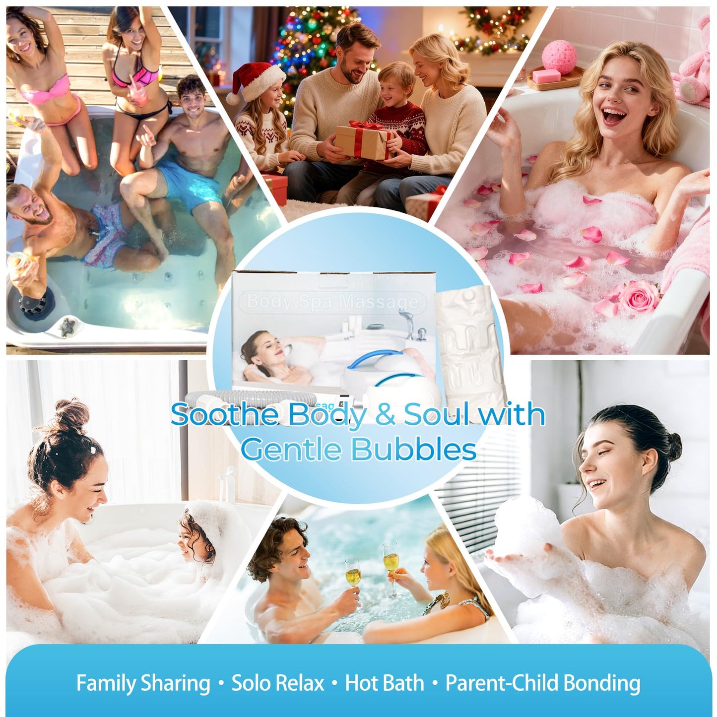 Portable Spa Bubble Bath Mat, Bathtub Massager Mat with Waterproof and Non-Slip Functions, Multi-Intensity Remote, Electric Air Pump, Strong Suction Cups, Full-Body Bubble Spa Experience at Home.