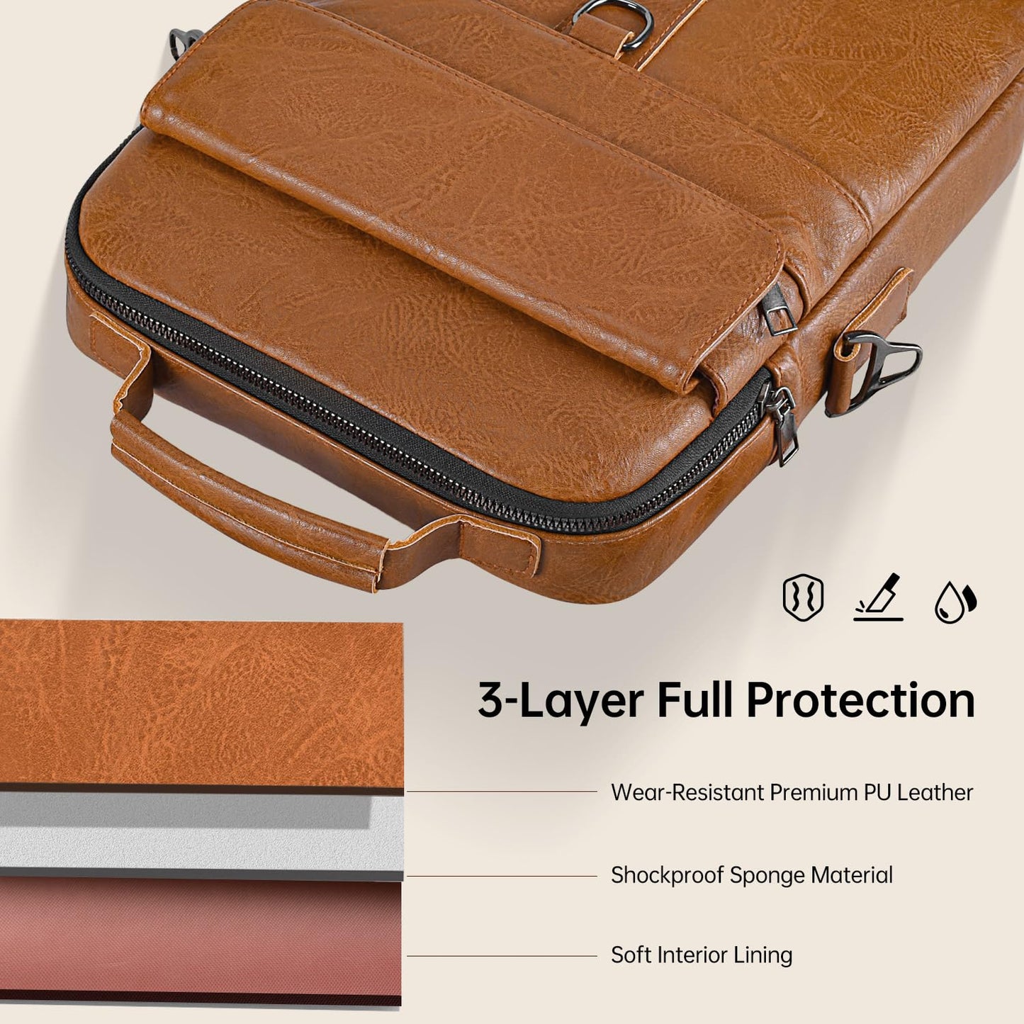 13 Inch Laptop Shoulder Bag Leather Briefcase for 2026 Macbook Neo A18, Macbook Air 13" M5 M4 M3 /Macbook Pro 14" M5 M4, iPad Air 13"/Pro 13" M5 M4, Vertical Laptop Sleeve Messenger Computer Bag,Brown