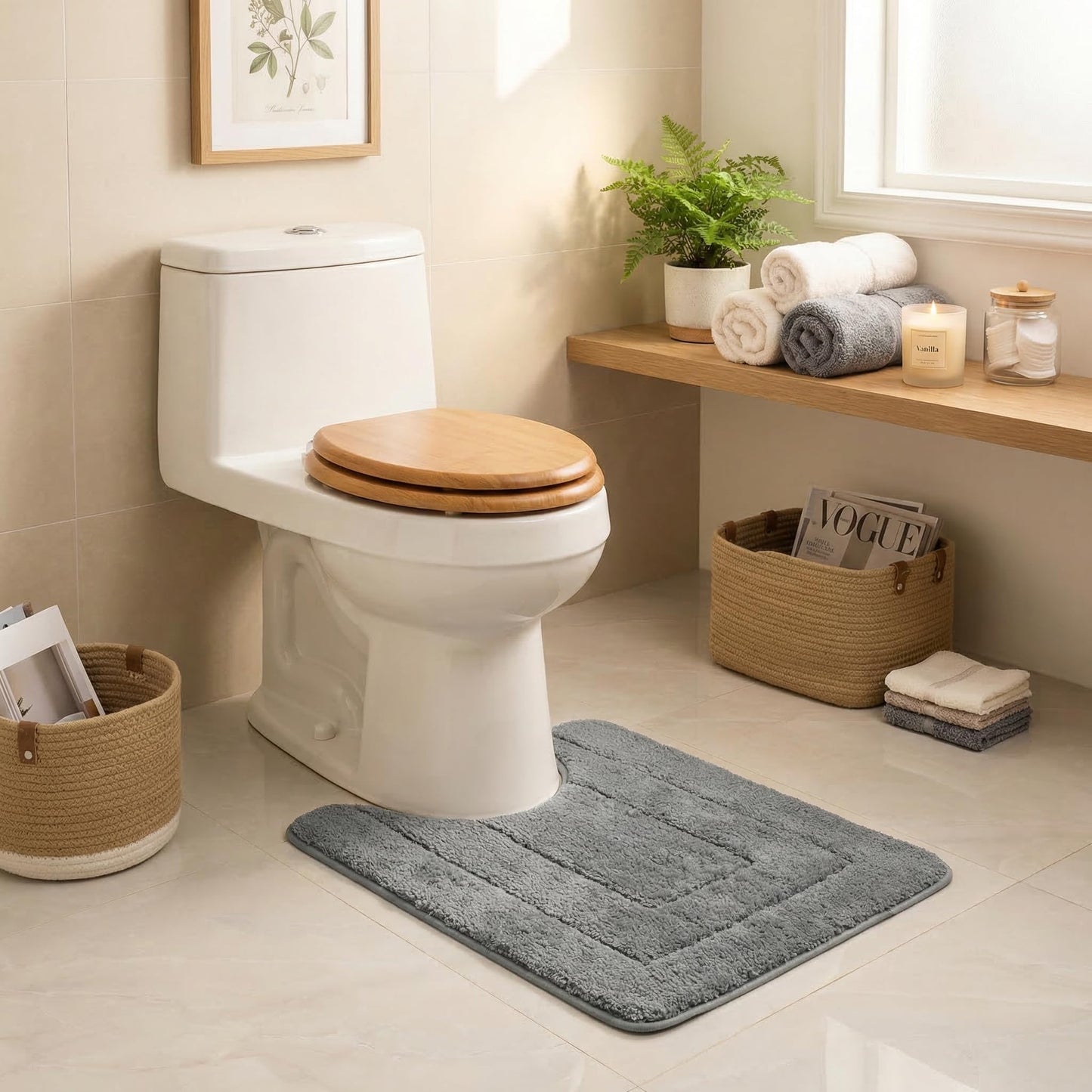 GRANNY SAYS Bathroom Toilet Rugs U Shaped, Bath Mats for Bath, Bathroom Rugs Non Slip Washable, Absorbent Microfiber Toilet Mat, Soft Plush Shaggy Bath Carpet, 20" x 24", Deep Gray