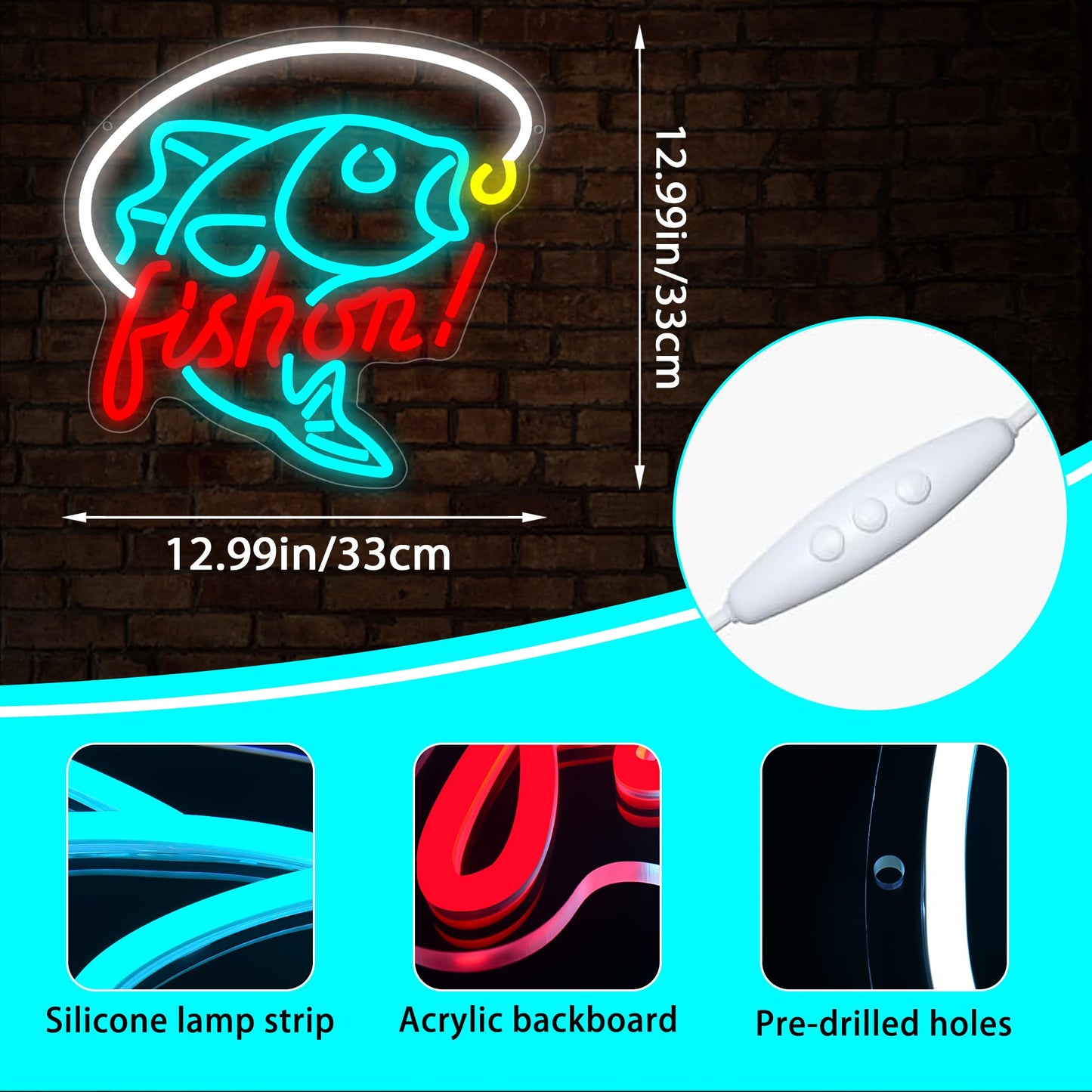 Fishing Neon Sign for Wall Decor Fishing Neon Light for Man Cave Dimmable LED Light Up Sign for Bedroom Living Room Club Party Birthday Gifts Wall Art Size 12.9 * 12.9(WZCP051)