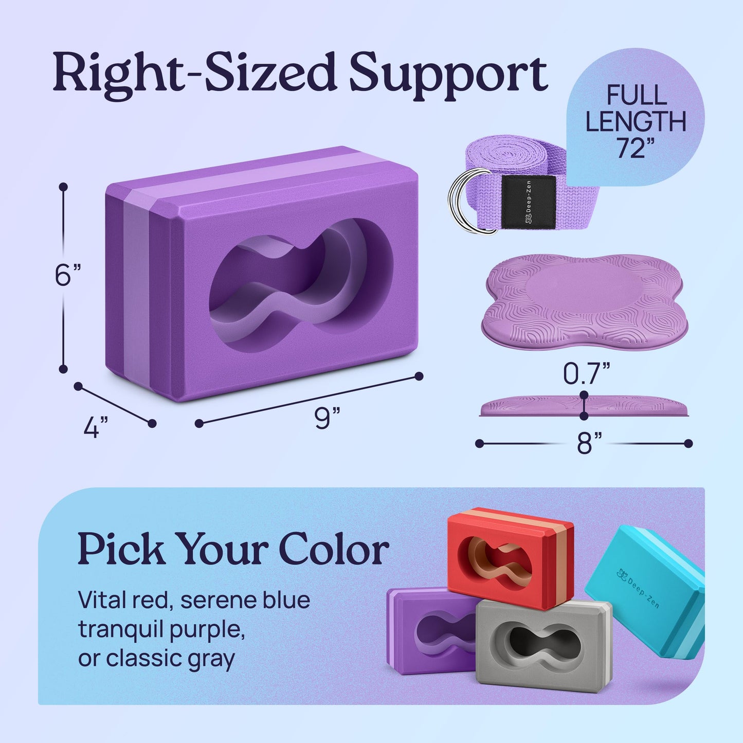 Deep-Zen® Yoga Blocks Wrist Support; Yoga Blocks 2 Pack with Knee Pads and Strap to Put Less Weight on Wrists; Durable, Versatile Yoga Brick Exercise Block Set, Blocks Yoga