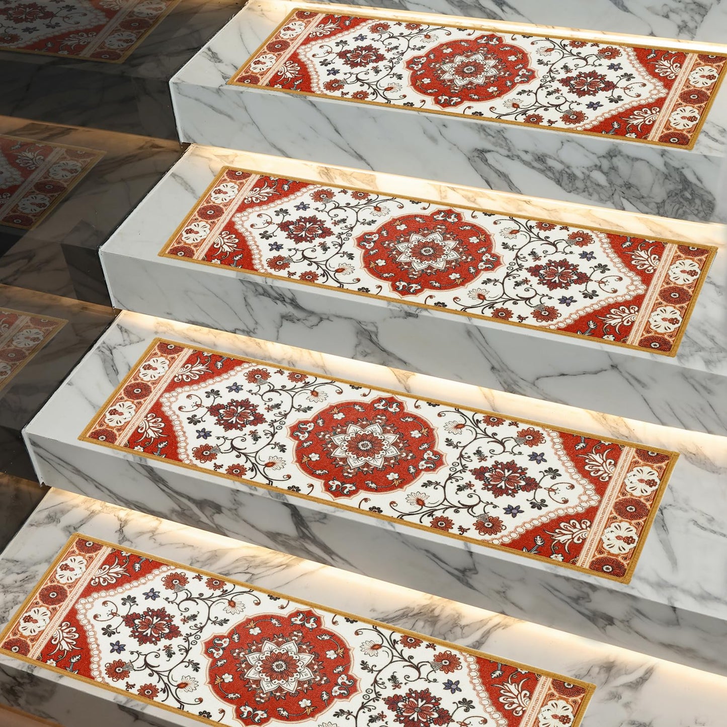 Carpet Stair Treads for Wooden Steps 15pcs, 9"X28"Carpet for Stairs Indoor with Soft Surface, Stairs Treads Non Slip,Peel and Stick Adhesive,Reusable,Kid,Senior,Pet-Friendly(Burgundy White)