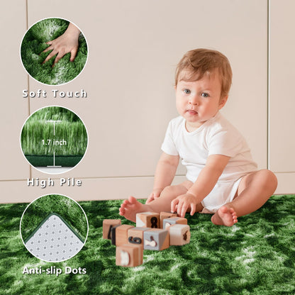 Larhom Nuttumico Fluffy Modern Area Rugs for Living Room Bedroom, 4x6 Feet Plush High Pile Dark Green Rug for Kids Girls Room Nursery Home Decor, Upgrade Non-Slip Girls Bedroom Soft Indoor Rug
