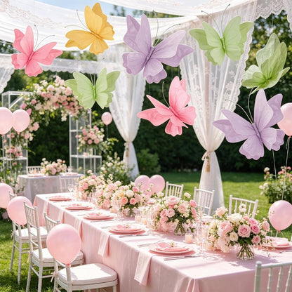 3D Hanging Butterfly Decorations Butterfly Party Decorations 4PCS Pastel Large Paper Butterfly Decorations for Girls Women Wedding Backdrop Birthday Flower Garden Party Decor